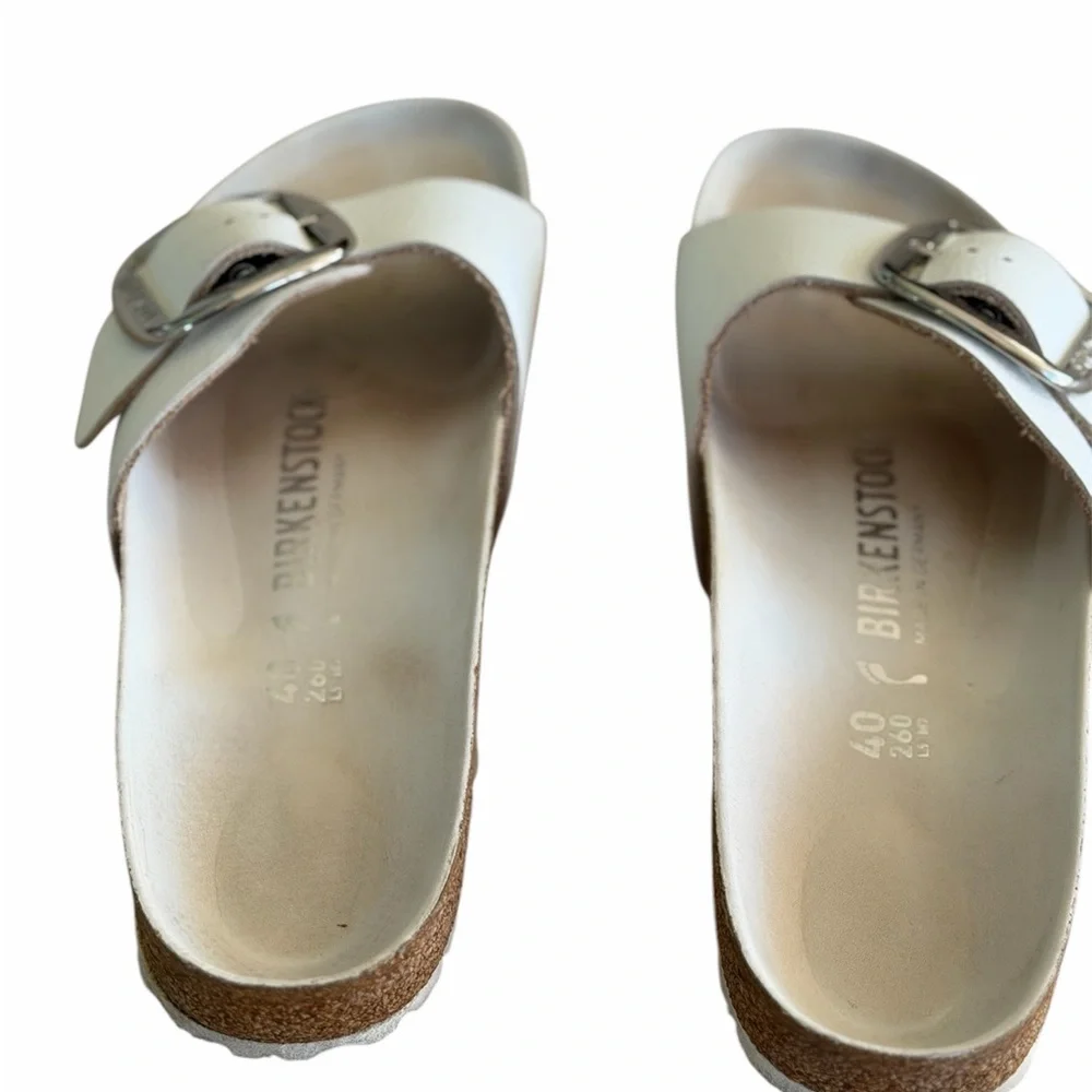 Birkenstock MADRID White Sandals with Metallic Buckle - Picture 8 of 10